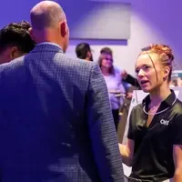 Student chatting with donor
