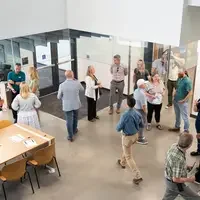 People touring the inside of a building