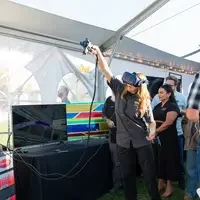 Collision Repair student demonstrating VR equipment