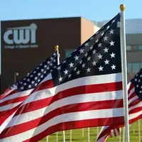Close up of flags in front of NCAB