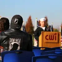 Audience listening to guest speaker at the Veteran's Services