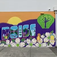 A mural of the city name "Boise" on a building.