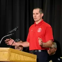 Matthew Jones speaking at ceremony as Valedictorian 