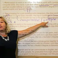 Basic skills instructor Janelle Gilson teaches students how to interpret literal and figurative language.