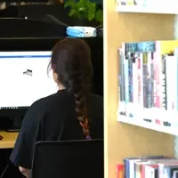 Student working on CWI Library computer