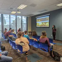 Students at NCAB student lounge playing kahoot