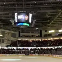 CWI promo video playing on the big screen at the Steelheads arena.