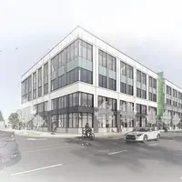 An architectural rendering of a building.