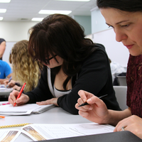 Biology students in classroom.
