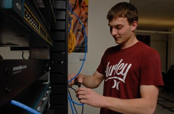 Student working on server