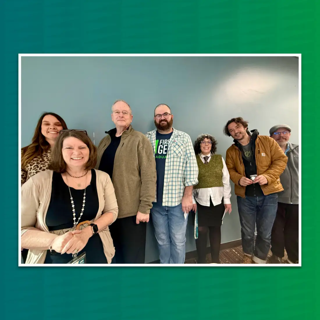 Group of people standing together | Green gradient backdrop