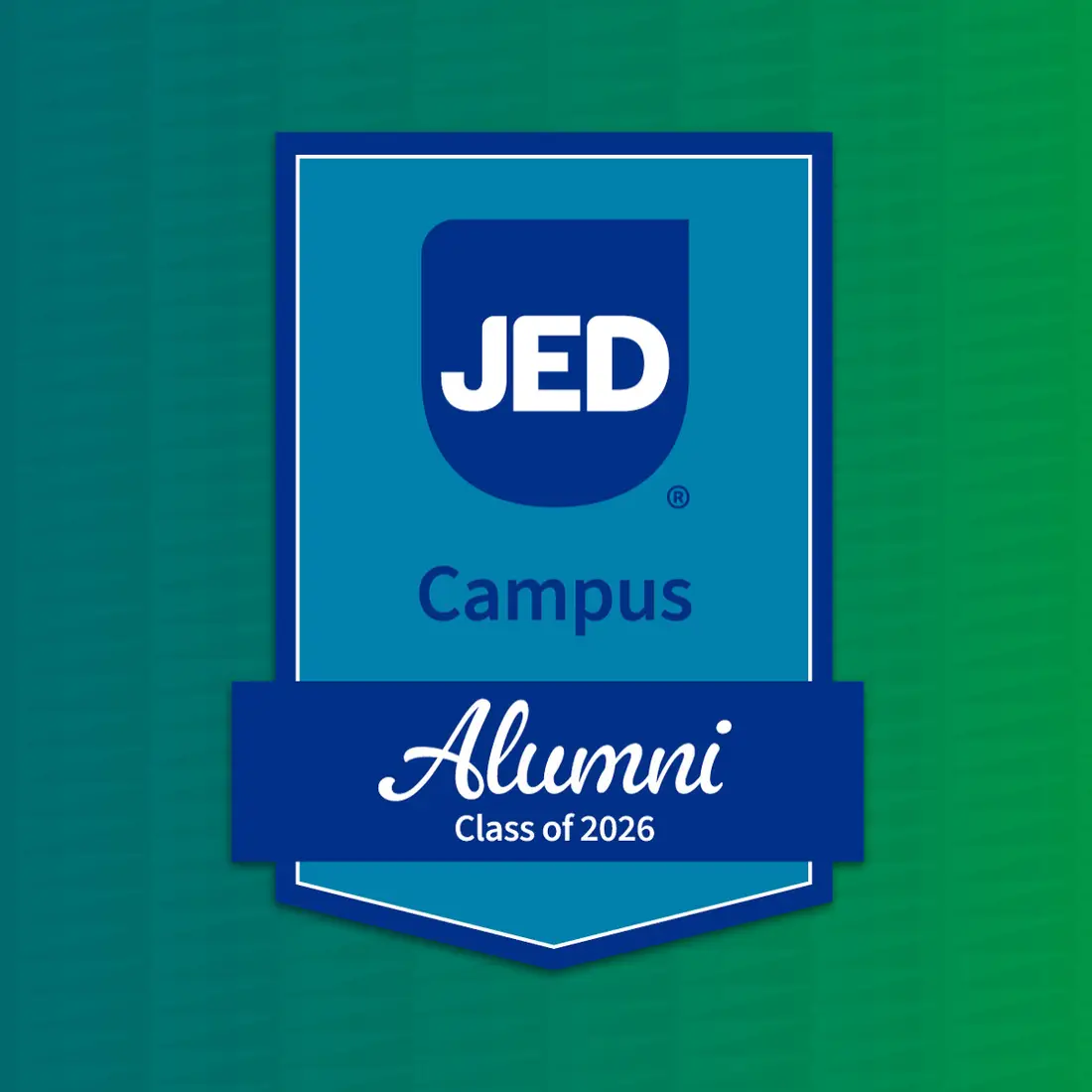 JED Campus Alumni - Class of 2026 | Green gradient background