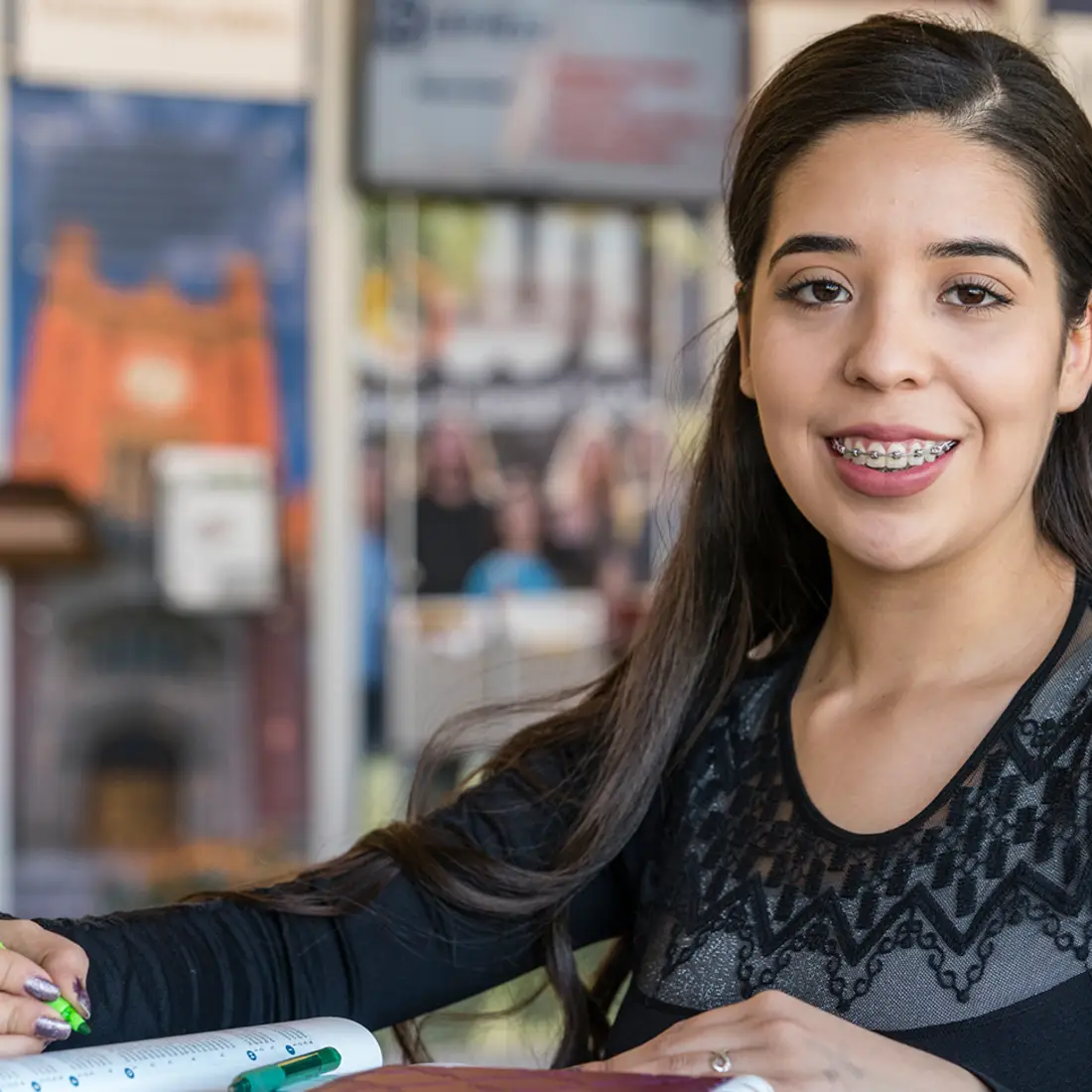 Student sitting at a table studying