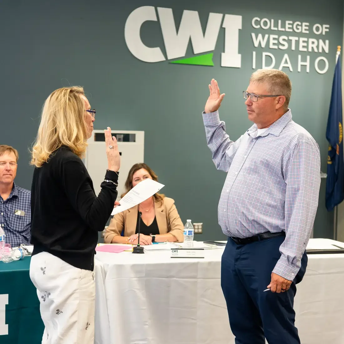 David Bishop is sworn in as a new member of the College of Western Idaho Board of Trustees.