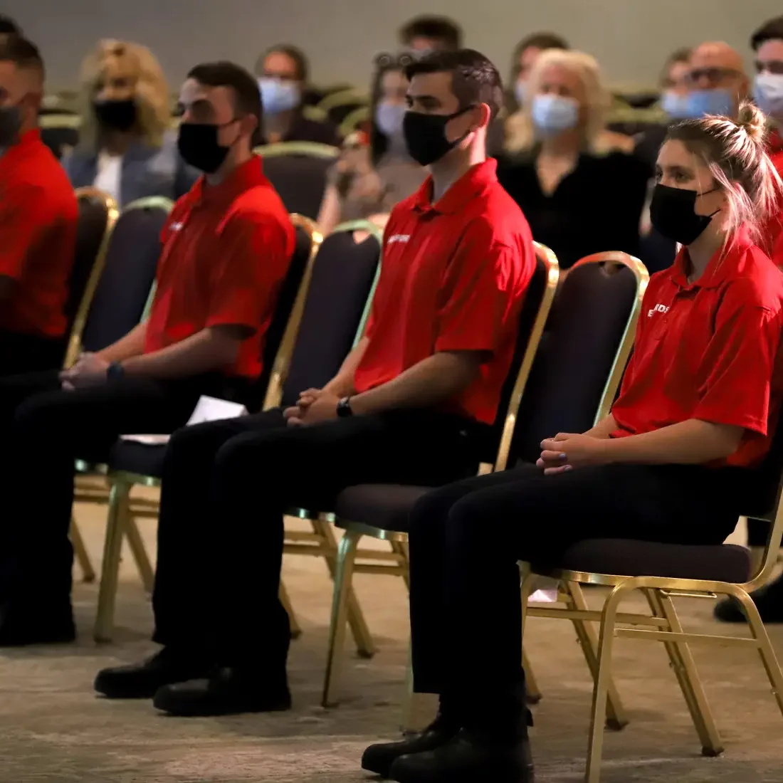CWI Fire Service Technology graduates listen to Mark Niemeyer, Chief of the Boise Fire Department, during the ceremony.