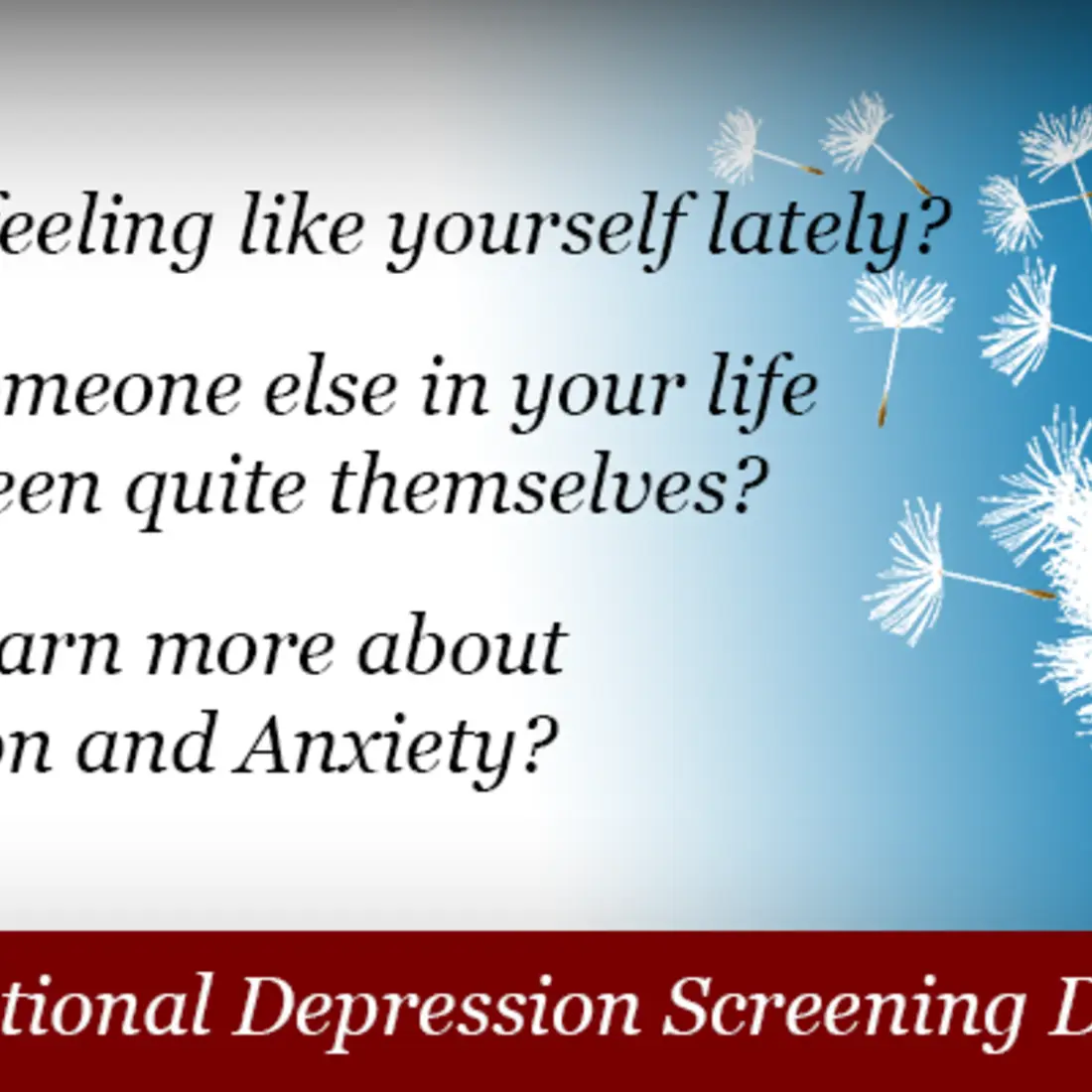 National Depression Screening Day, Oct 3rd, NCAB, Oct 5th, APIN