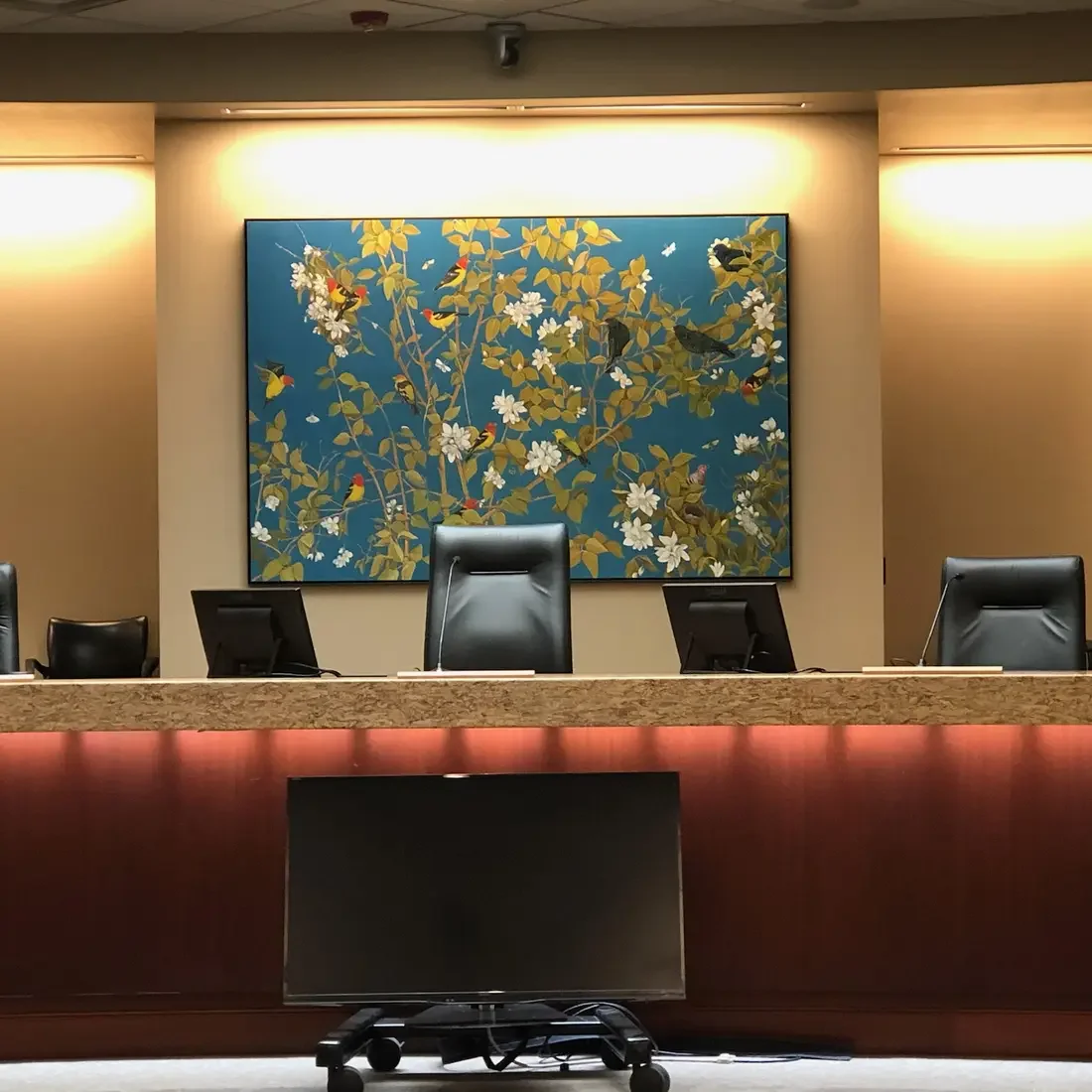"Community", an original painting by CWI Art faculty, April VanDeGrift, on display at Boise City Hall