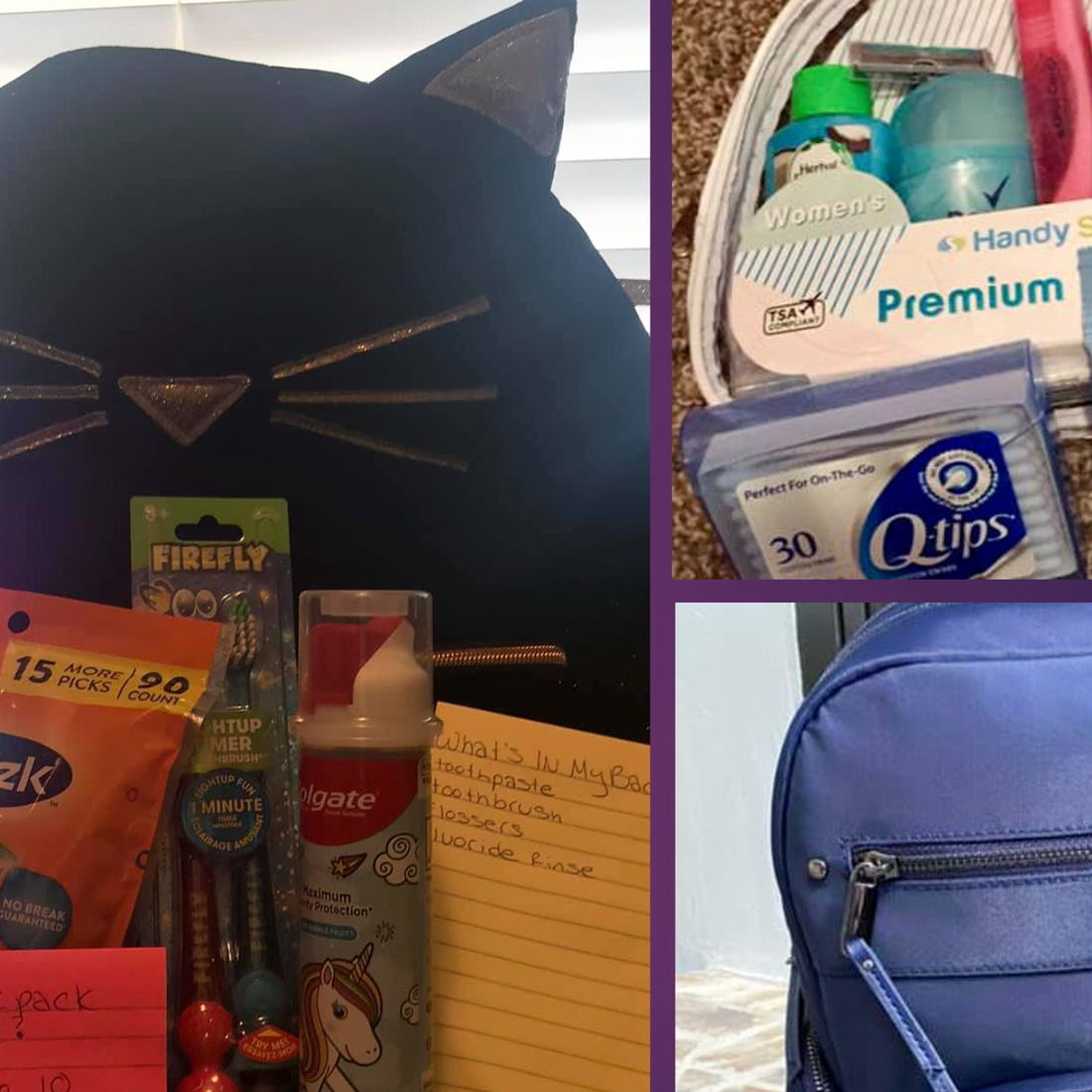 backpacks and supplies to fill them to donate to foster children