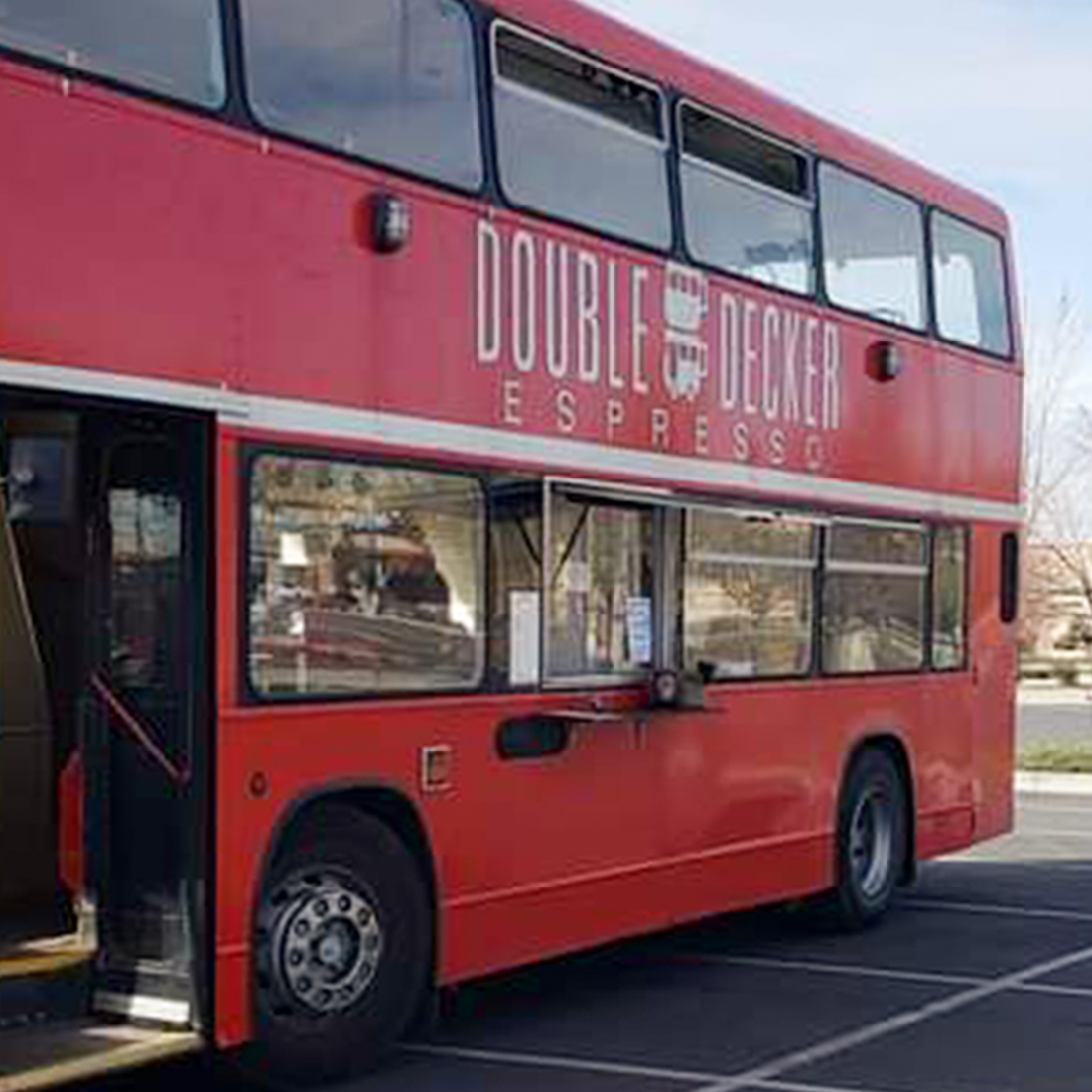 Double Decker Espresso bus in a parking lot
