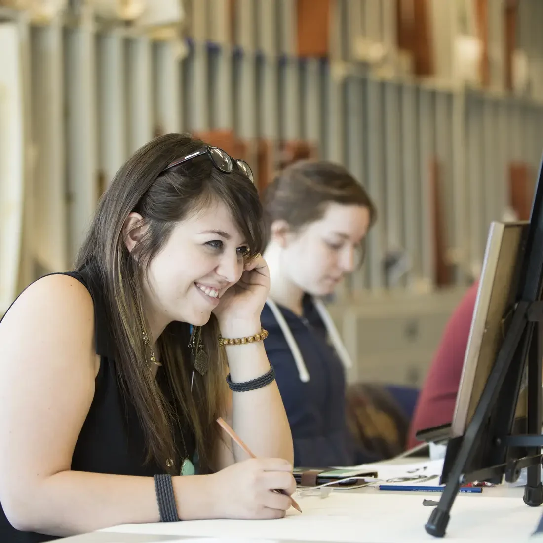 Student working with an art easel.