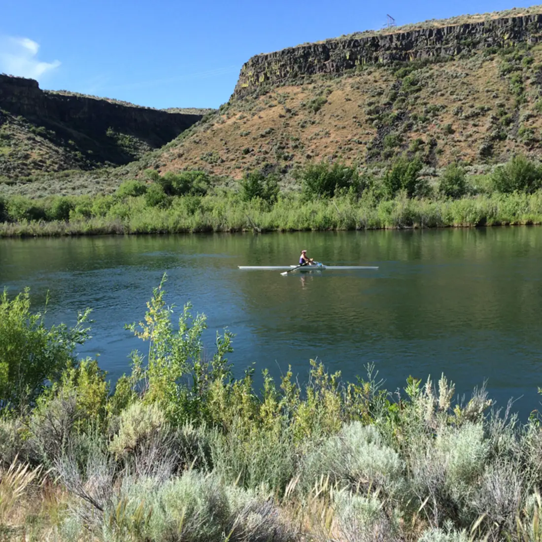 Christian Purvis Aldrich, English Faculty kayaking on the lake