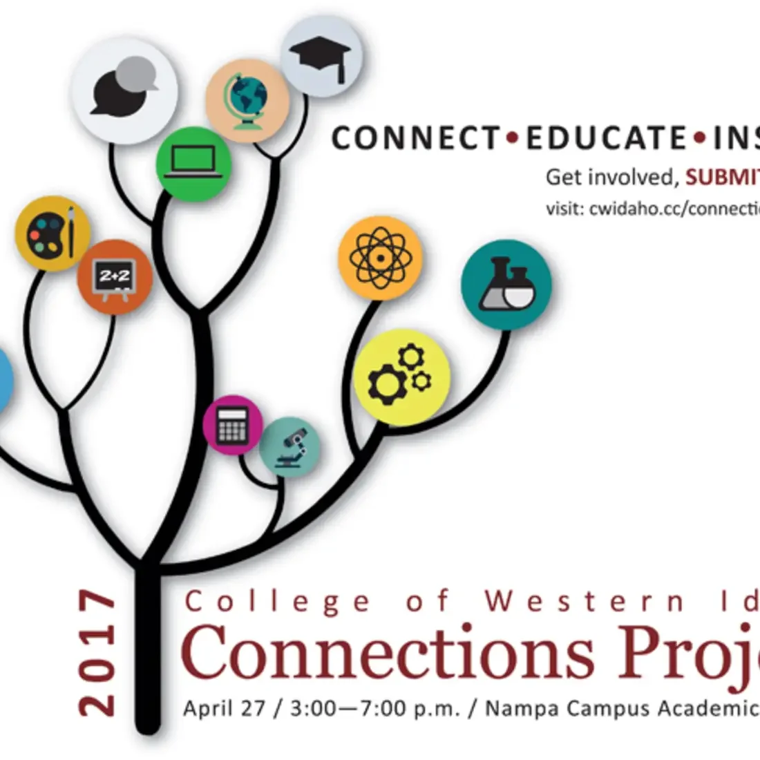 Connection Project logo of tree with icon leafs for Connect, Educate and Inspire