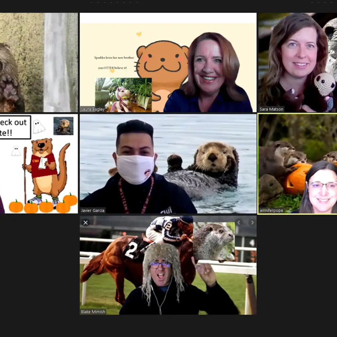 Employees on a Zoom call with Otter backgrounds
