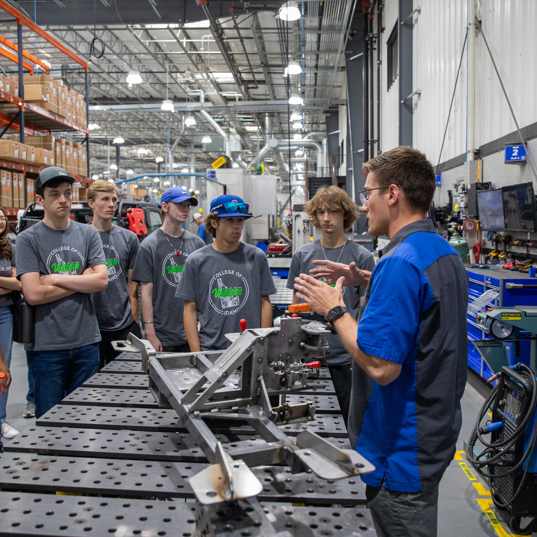 High school students learn about welding from a college instructor