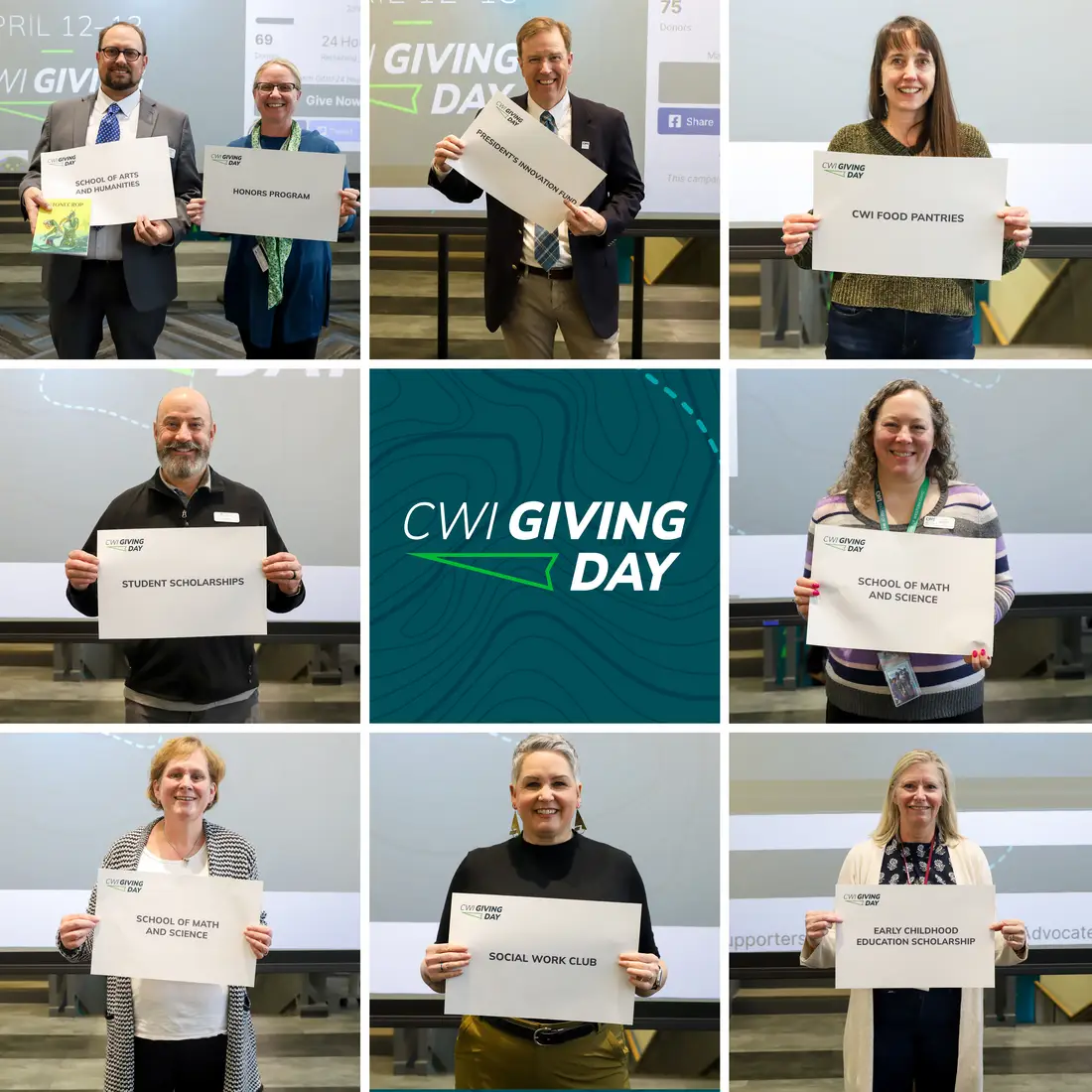 CWI Giving Day with partcipants holding the programs they supported