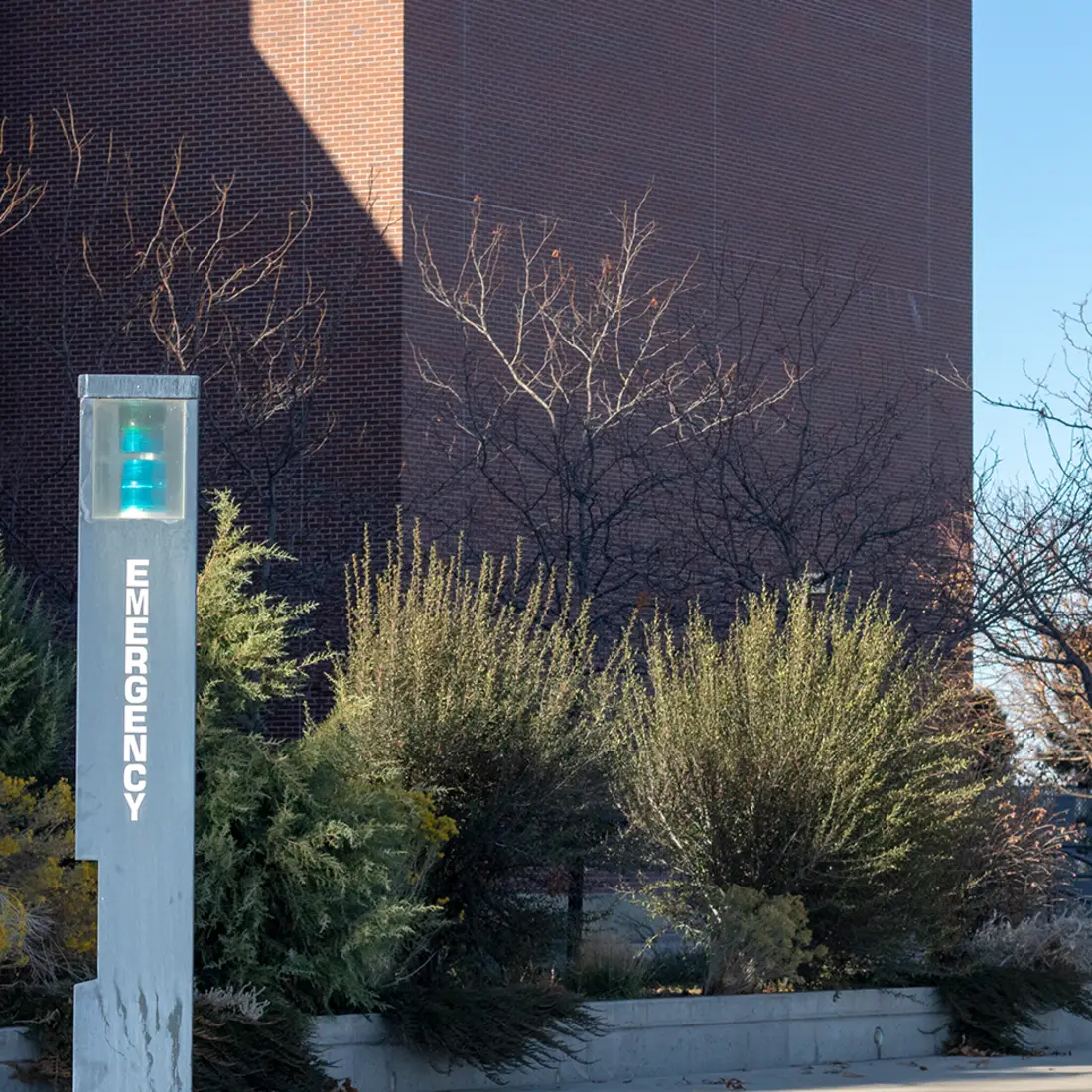 Emergency phone outside the Nampa Campus Academic Building