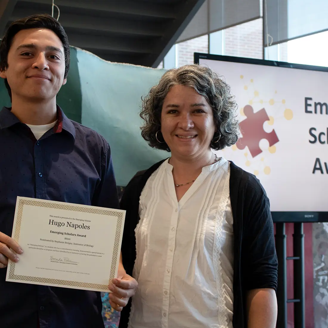 Hugo Napoles, a 2018 Emerging Scholar, nominated by Stephanie Sevigny, Instructor of Biology