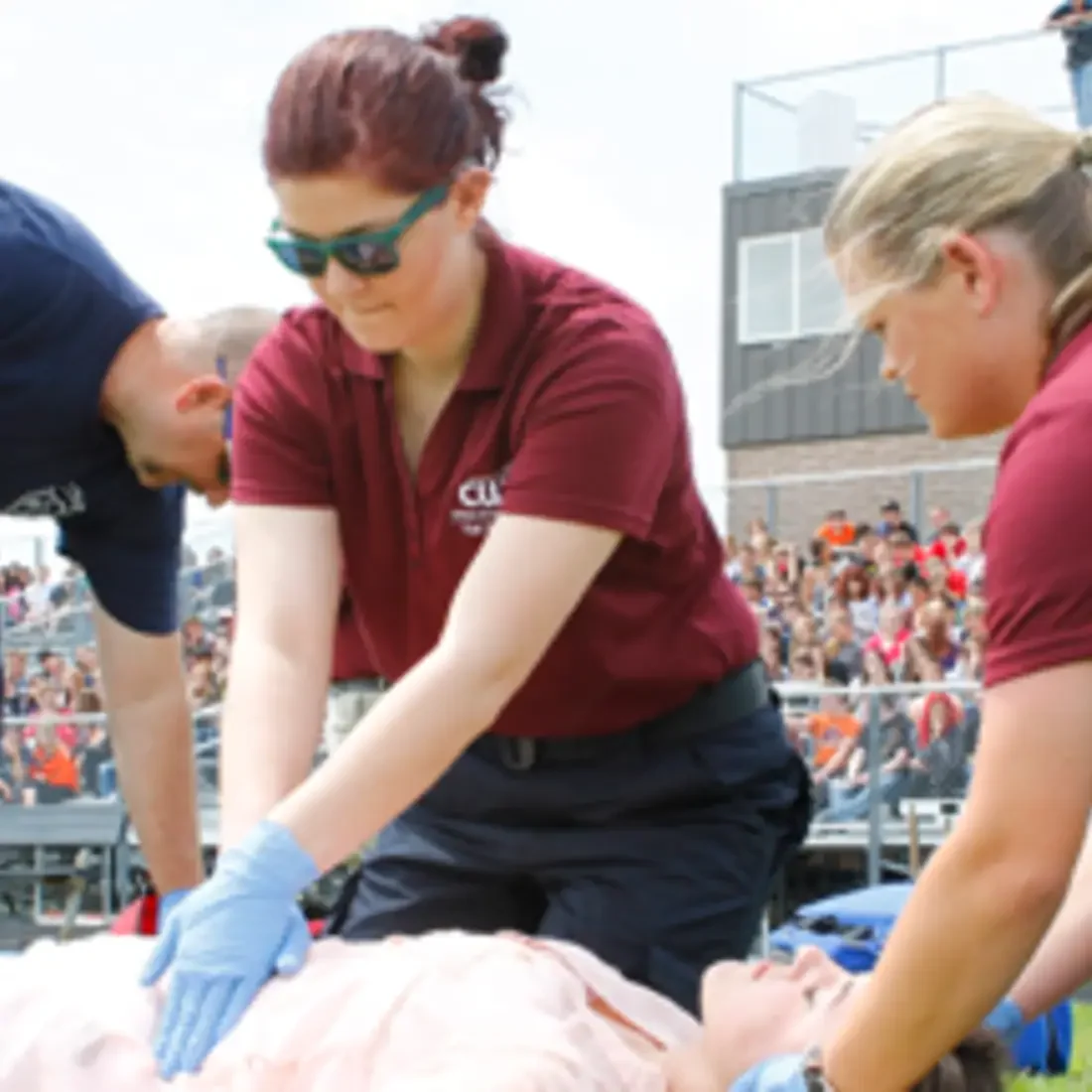 Advanced EMT students demonstrating at high school.