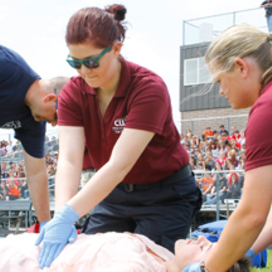 Advanced EMT students demonstrating at high school.