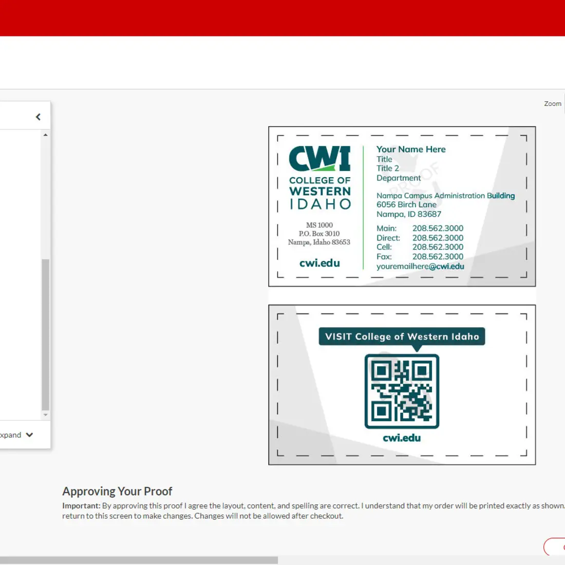Screenshot of QR Code ordering form