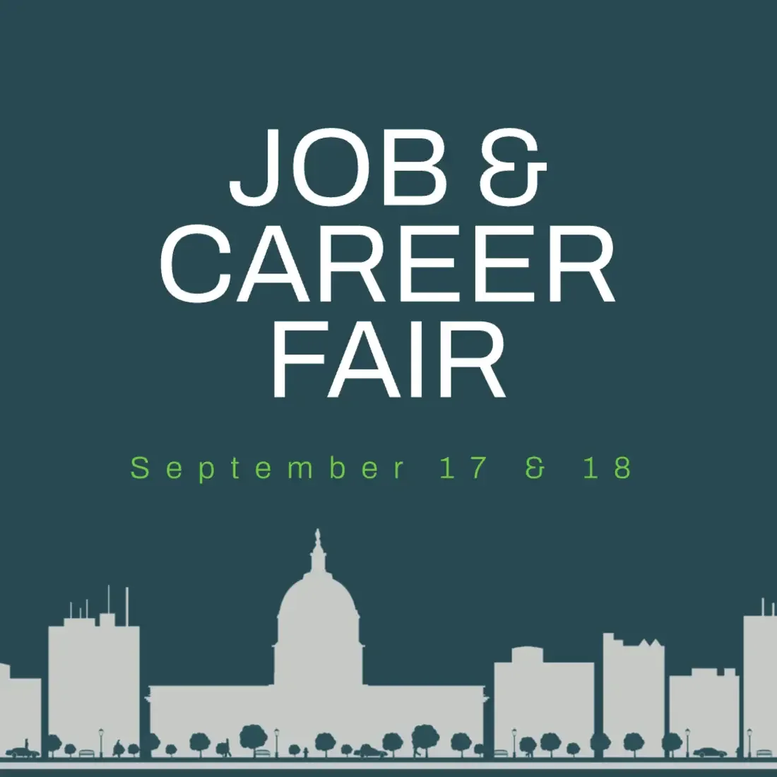 A graphic featuring a cutout of the Boise, ID skyline advertising the Job and Career Fair at CWI.