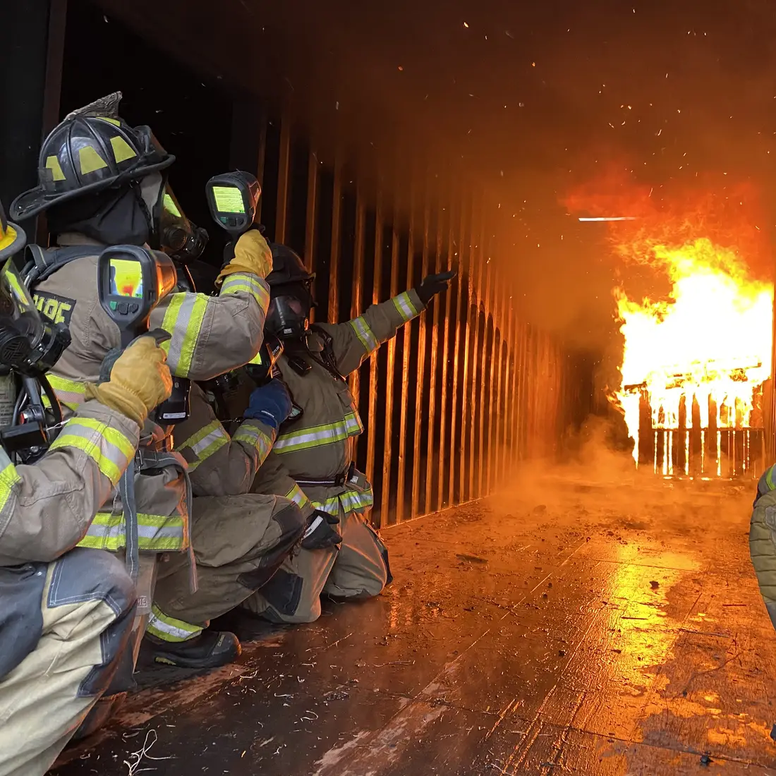 Fire Service Technology students during live fire training