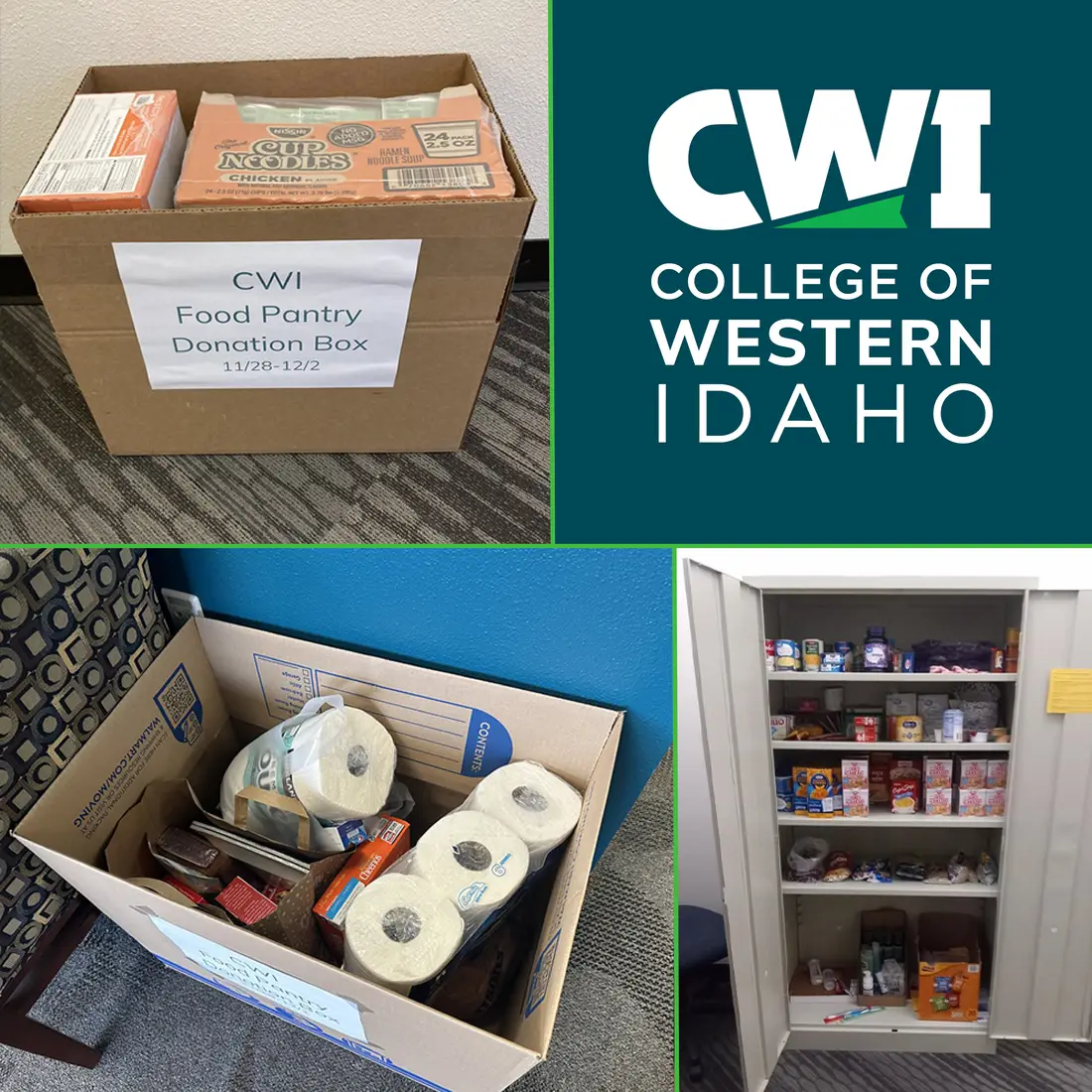 Boxes of doanted food, food pantry open