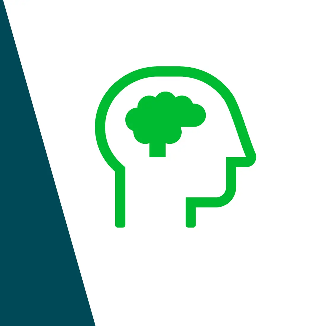 teal shape background, mind icon