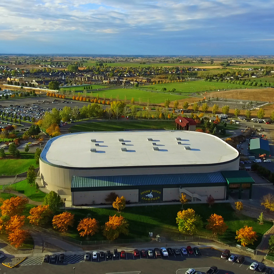 Overhead view of the Ford Idaho Center and surrounding area