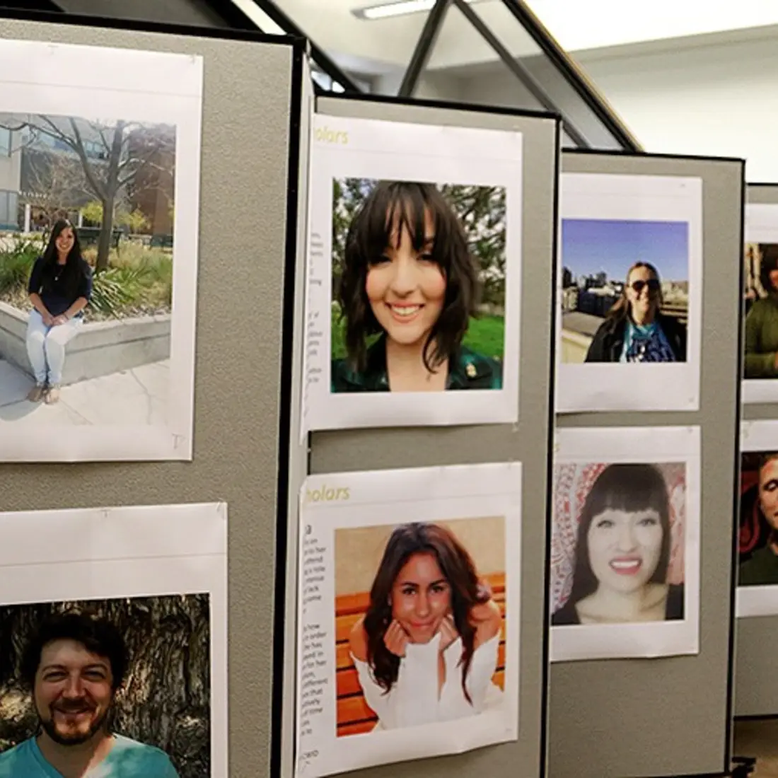 Photo posters of Emerging Scholars on display on campus