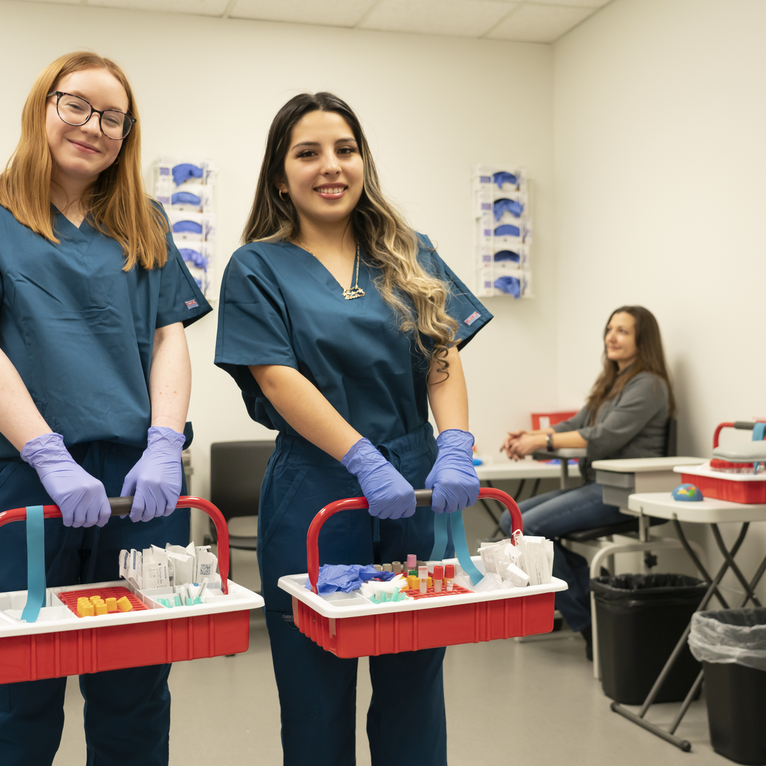 Health Sciences students with medical equipment tool box