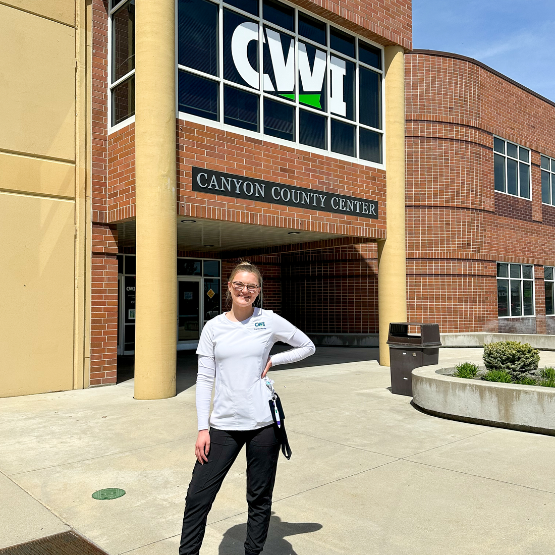 Kendra Zirschky in front of Canyon County Center