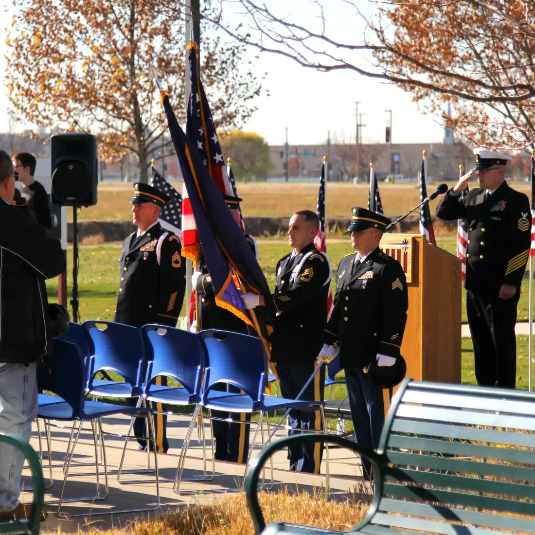 Guest speaker George Nickel with the Wyakin Warrior Foundation, a student speaker, choir, and honor guard