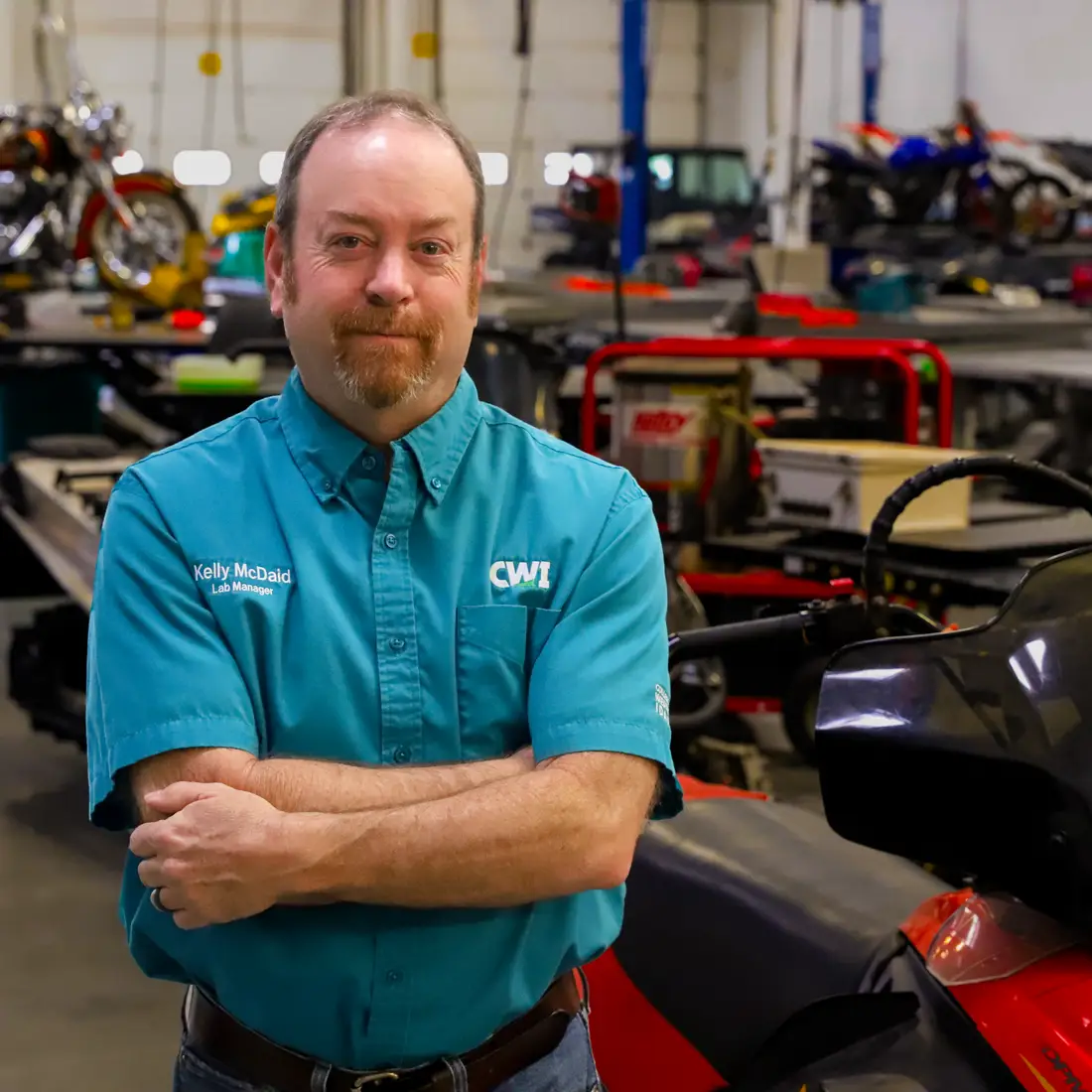 Kelly McDaid posing in Powersports lab