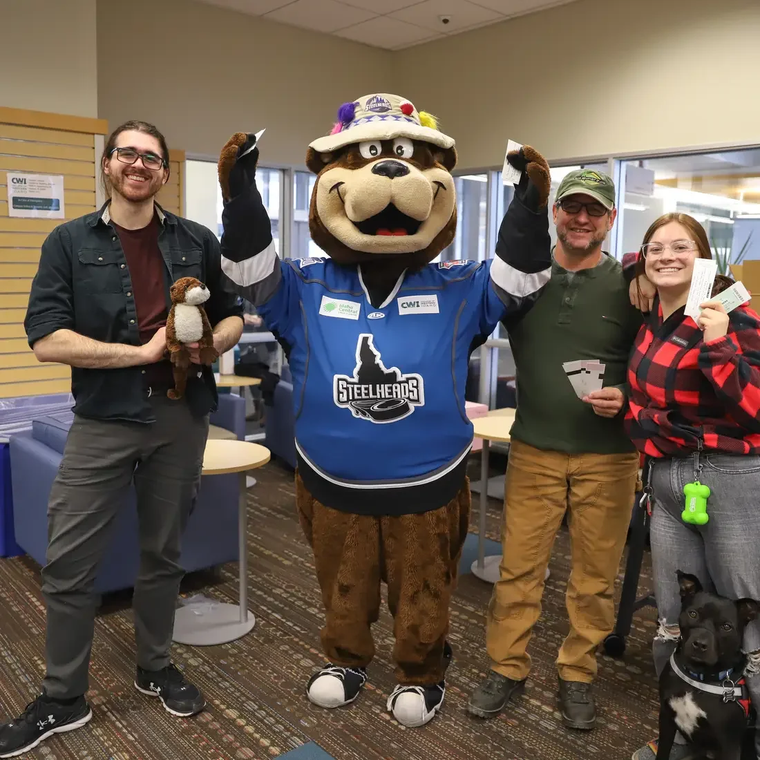 Steelheads mascot Blue with CWI students