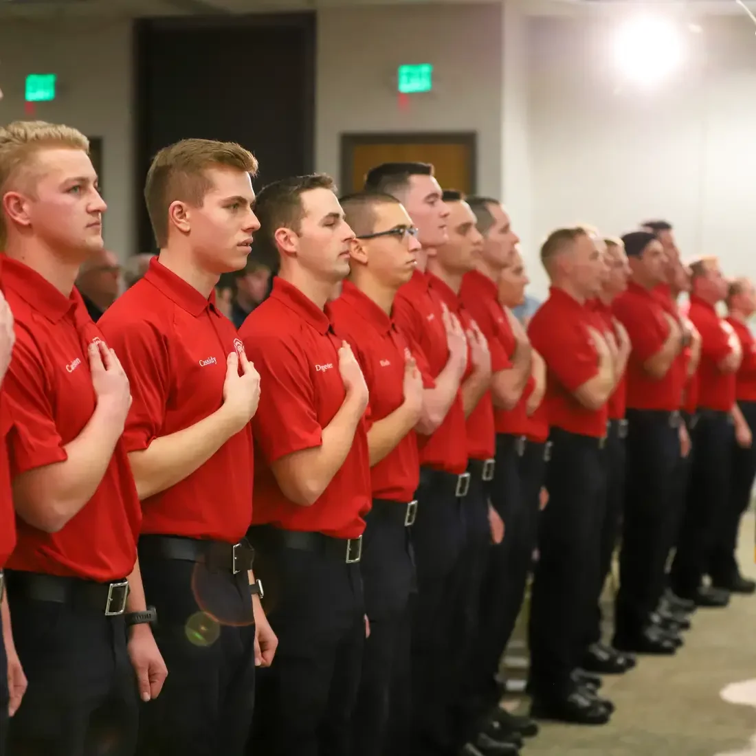Fire students reciting the pledge of allegiance