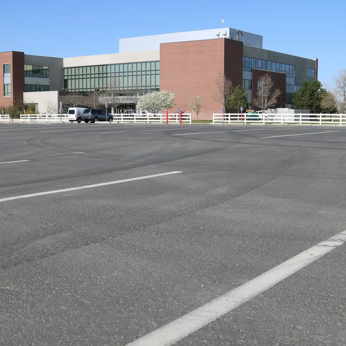 Cars in the parking lot at the Nampa Campus Academic Building