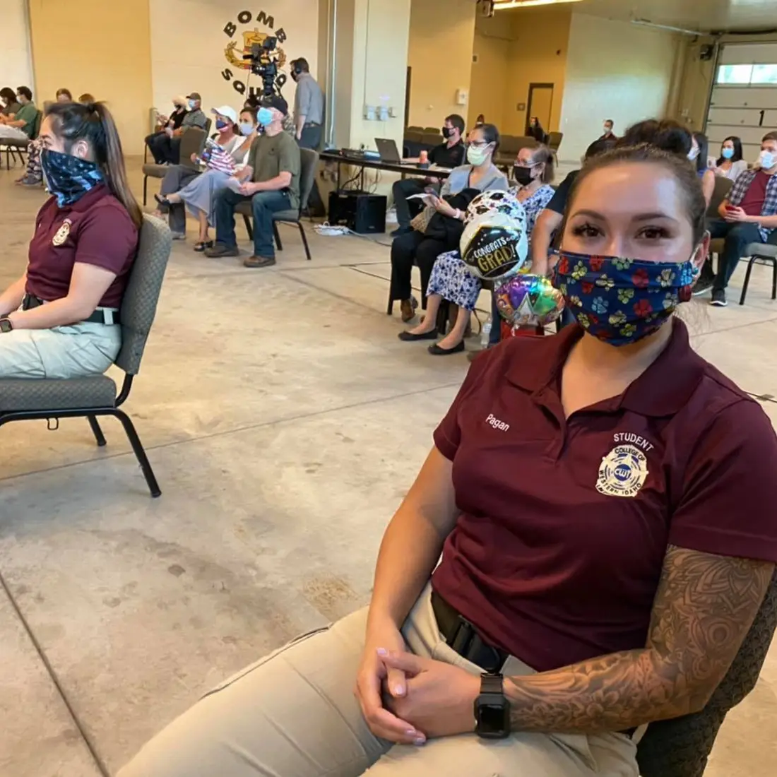 Law Enforcement graduates social distancing and wearing masks at a ceremony held at the Nampa Police Department