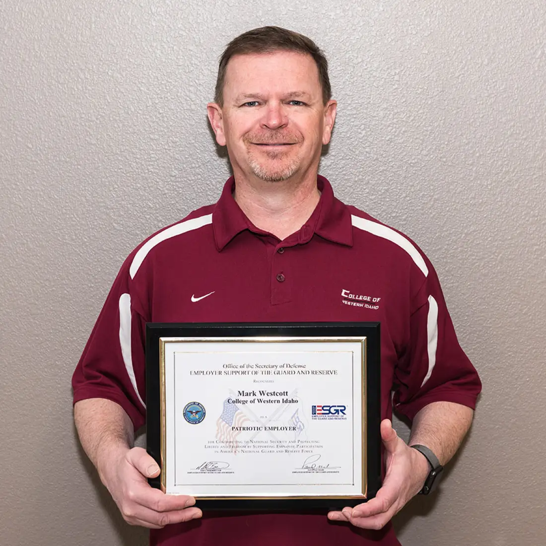 Mark Westcott, receives ESGR Patriotic Employer Award
