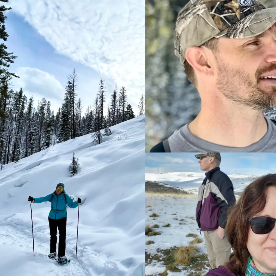 Employees pictured snowshoeing and hiking during the Move More Employee Wellness Challenge